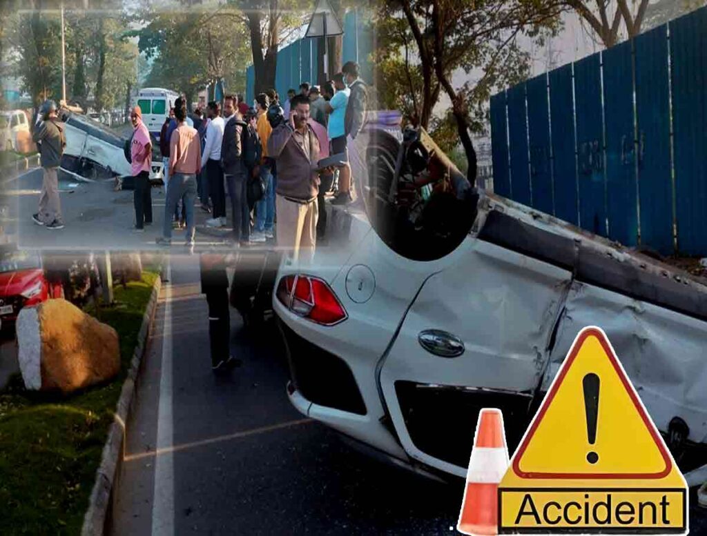 A Car Overturned At Khajaguda Cheruvu Road One Killed