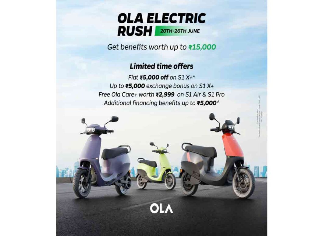 Ola Electric Announces ‘Electric Rush’ Offers With Benefits Of Up To INR 15,000 On S1 Scooter Portfolio