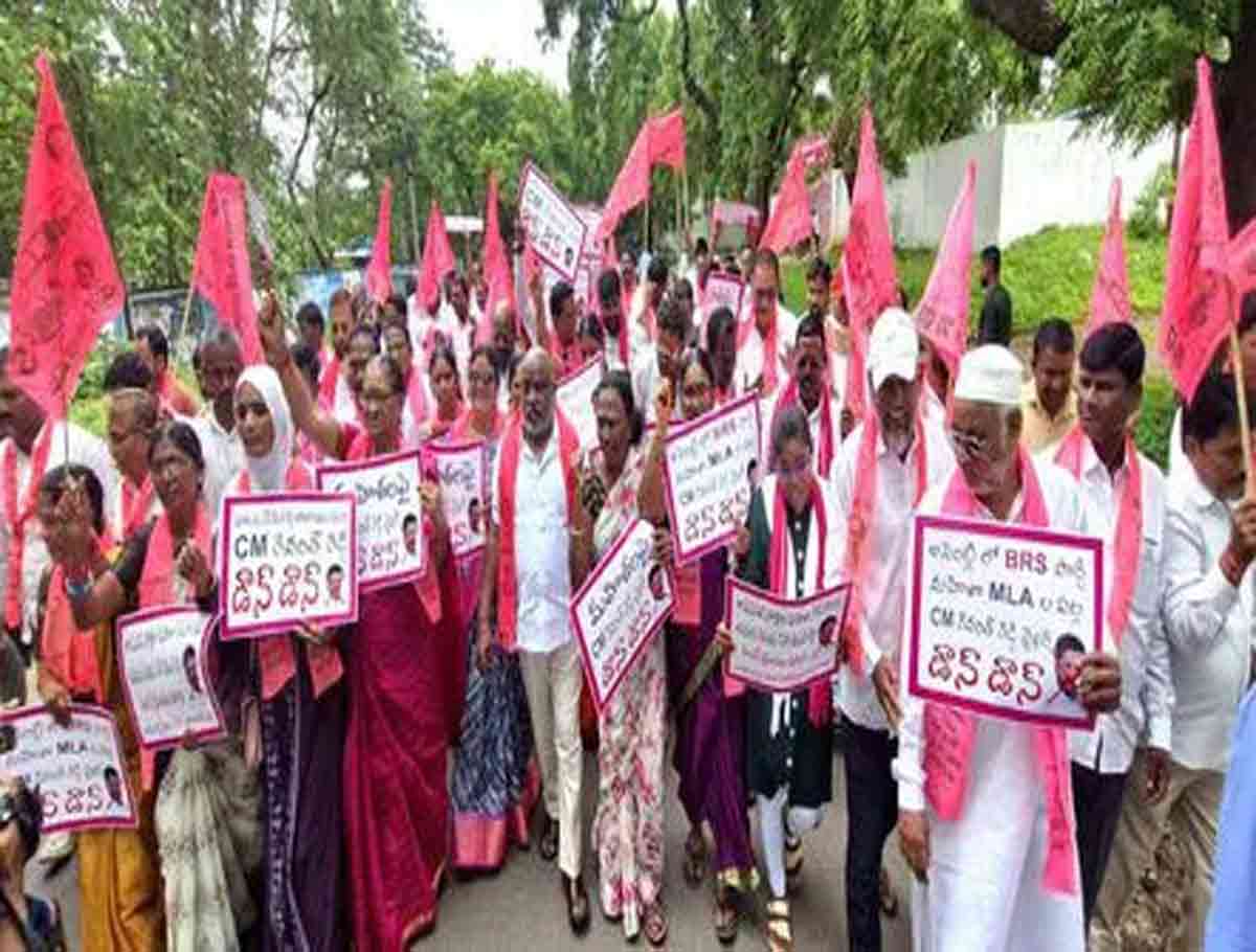 BRS Leaders Held Protest Over CM Revanth’s Comments On BRS Women Leaders